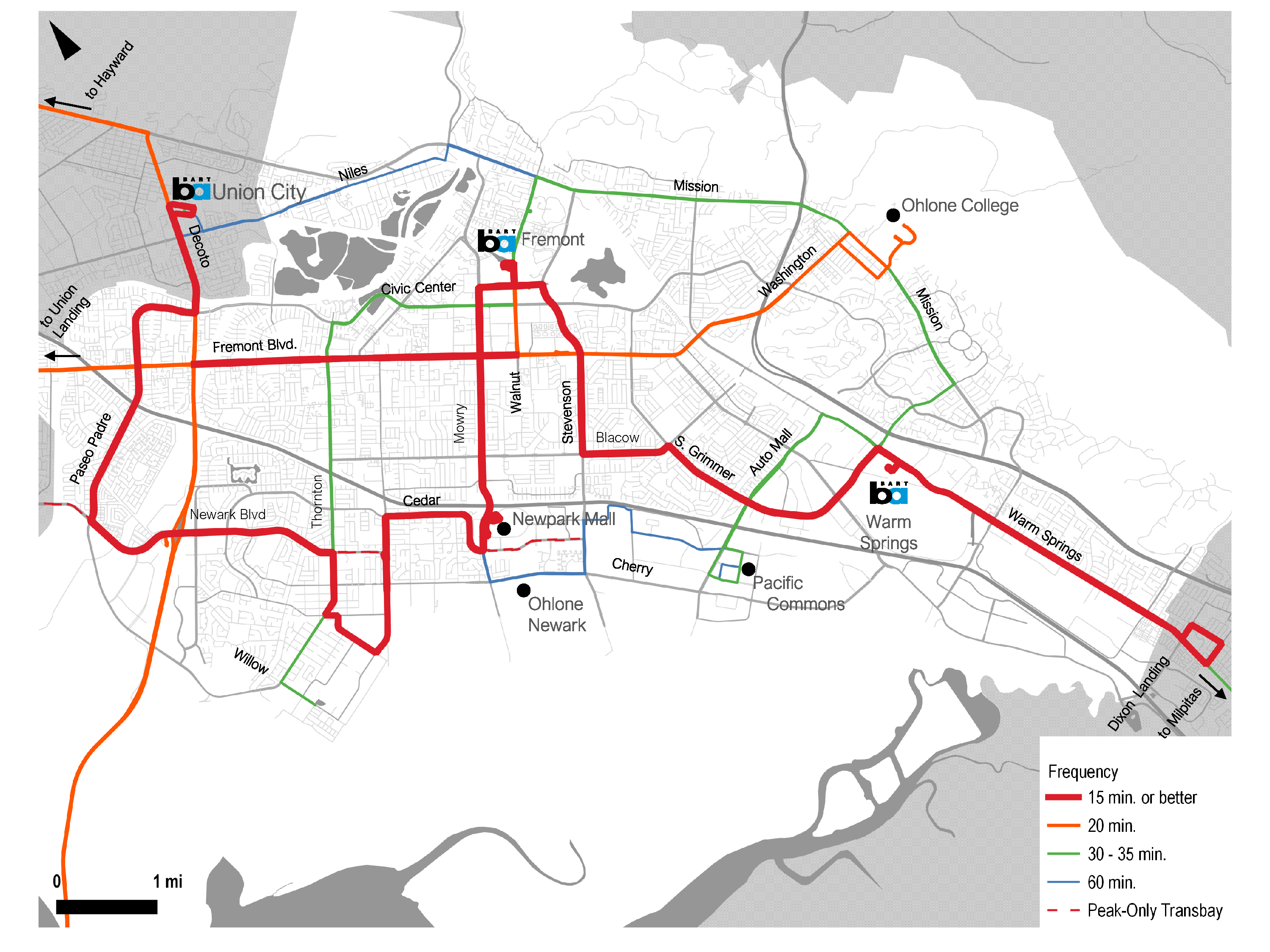 redesign:fremont/newark Scenario 1 (50% Frequency) | AC Transit