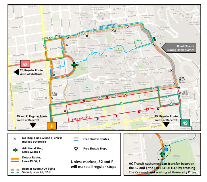 detours on lines 49 52 and f in berkeley on saturday september 29