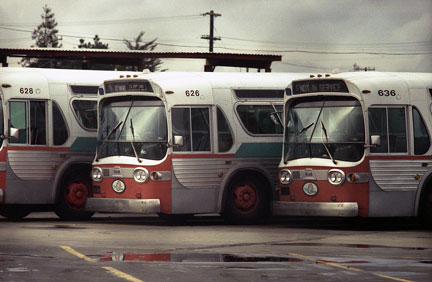 AC Transit buses 626 and 636 in November 1984