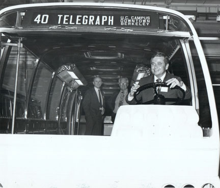 AC Transit General Manager Alan Bingham checks out one of the RTS buses that almost went to AC Transit service.