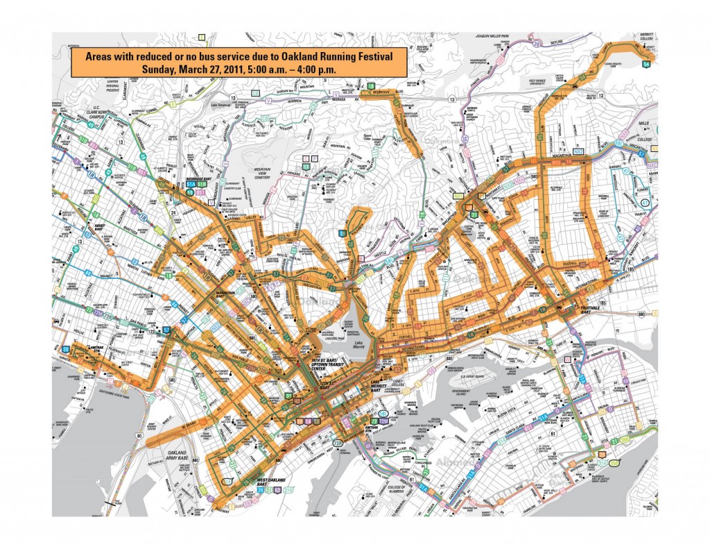 Map for the Oakland Running Festival service disruption