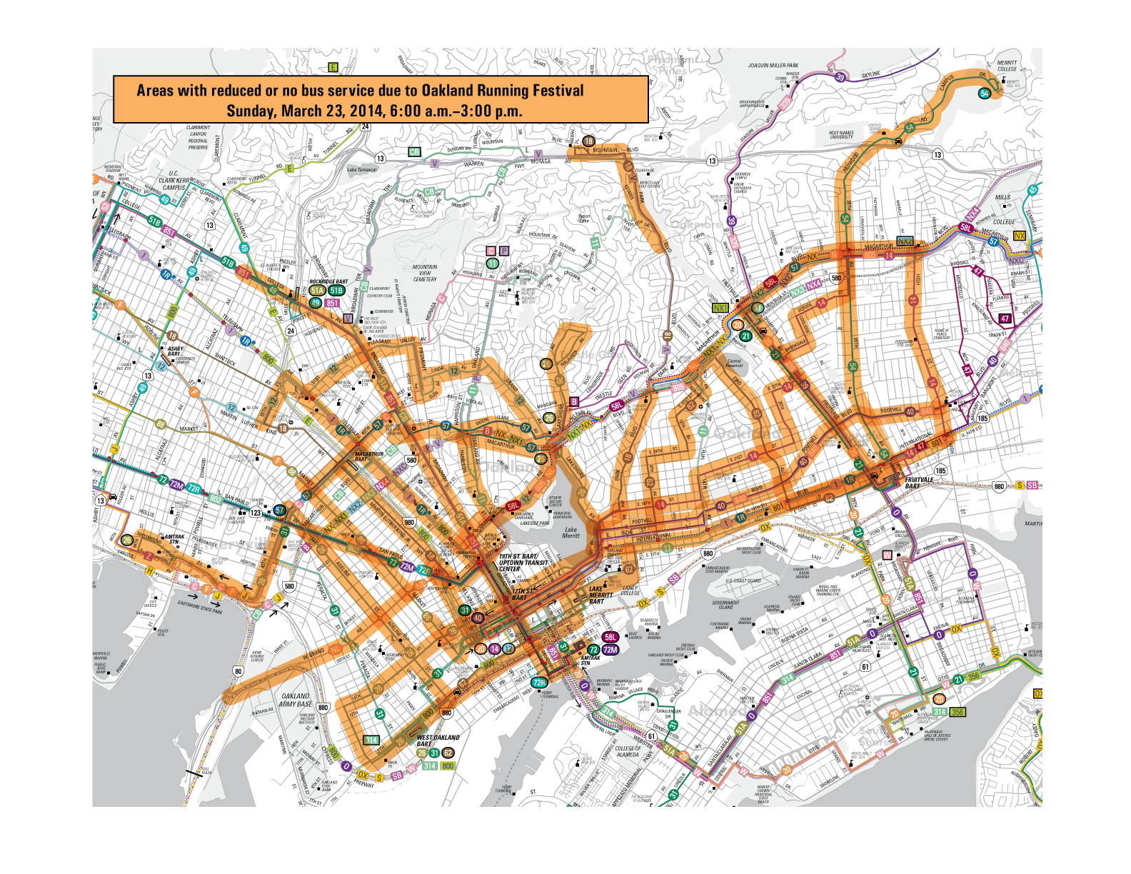 Map For The Oakland Running Festival Service Disruption Map For The Oakland Running Festival Service Disruption