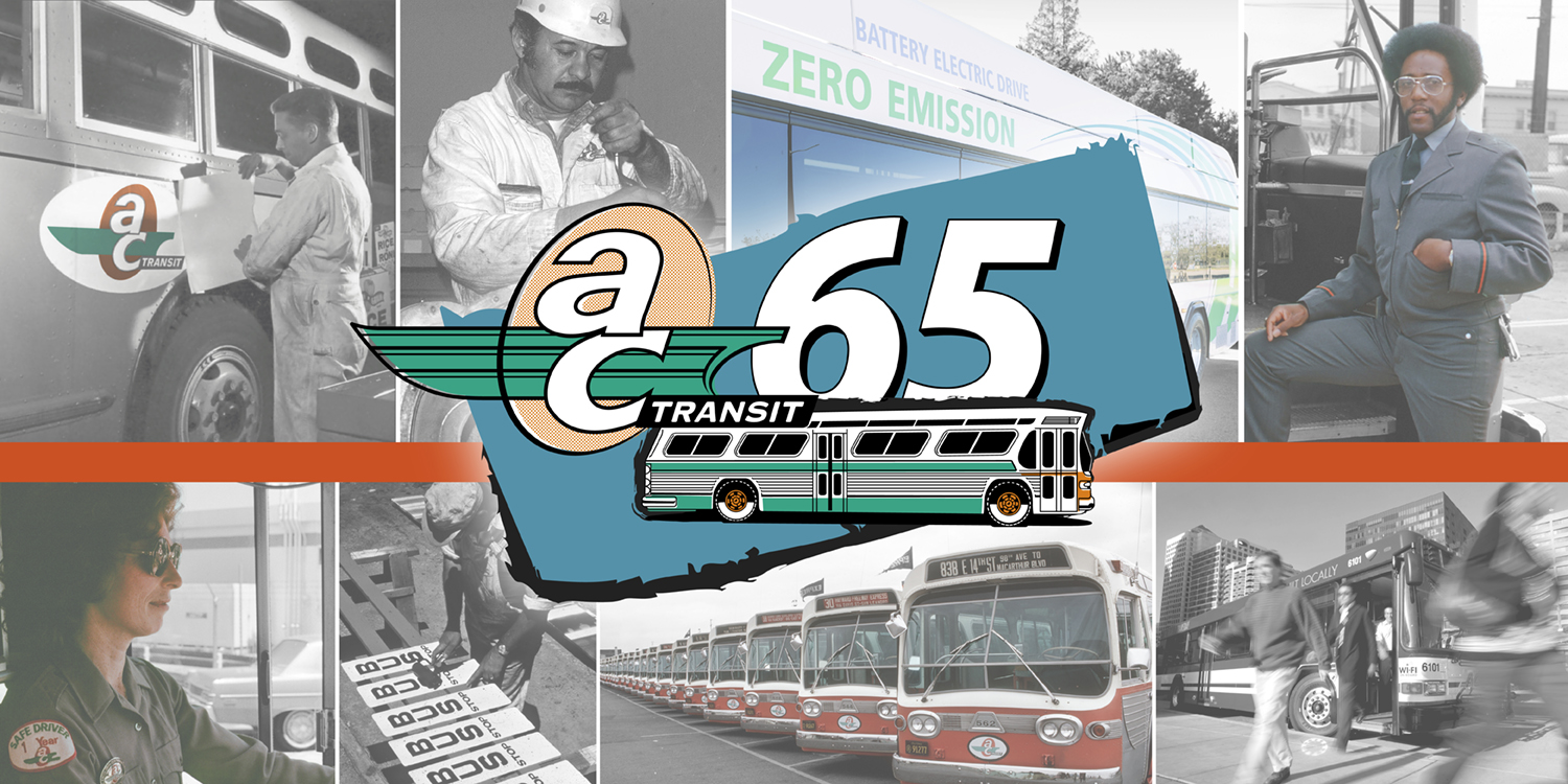 Old photos with an AC Transit 65th anniversary logo