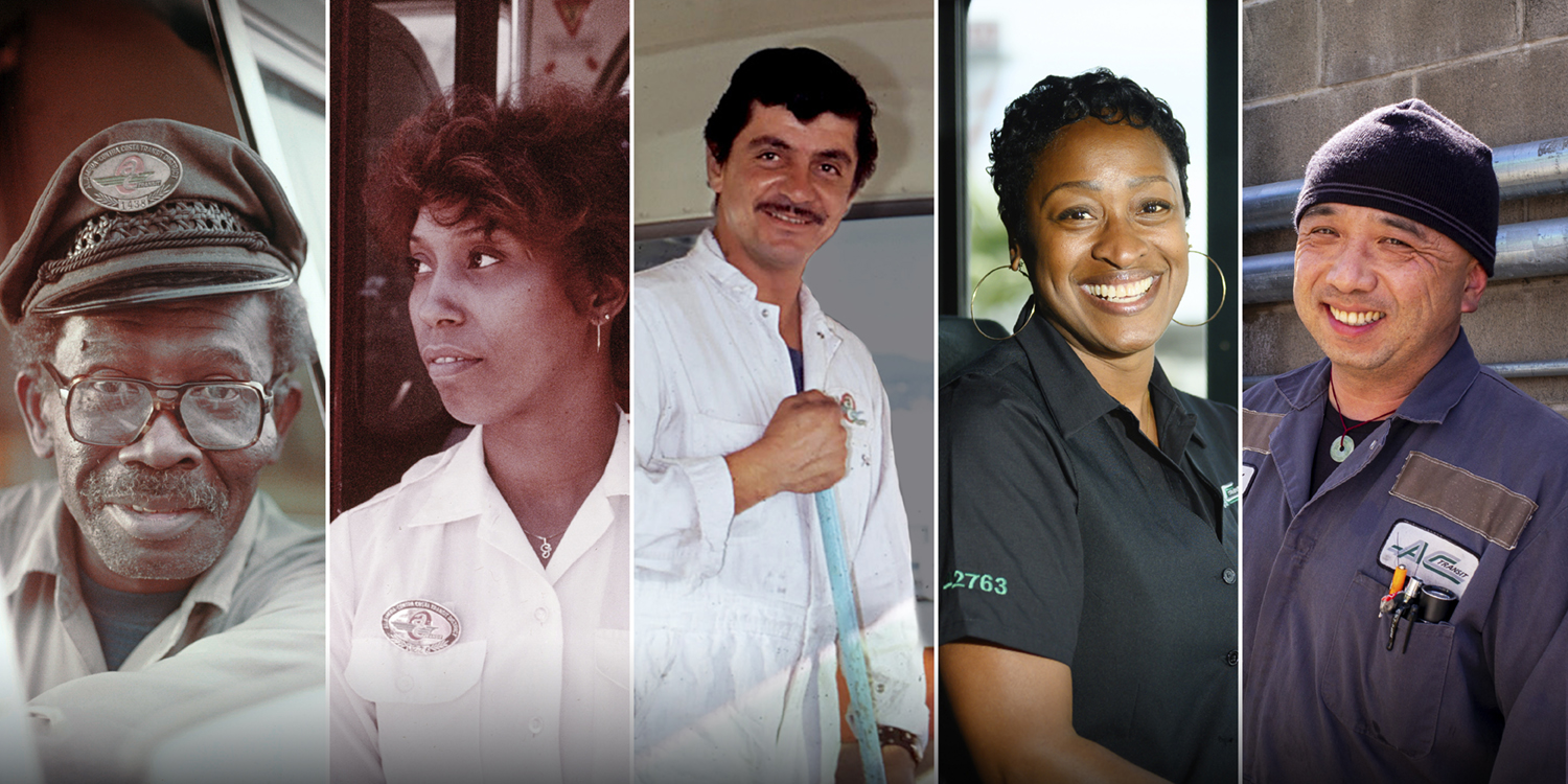 Series of photos of employees throughout AC Transit's history