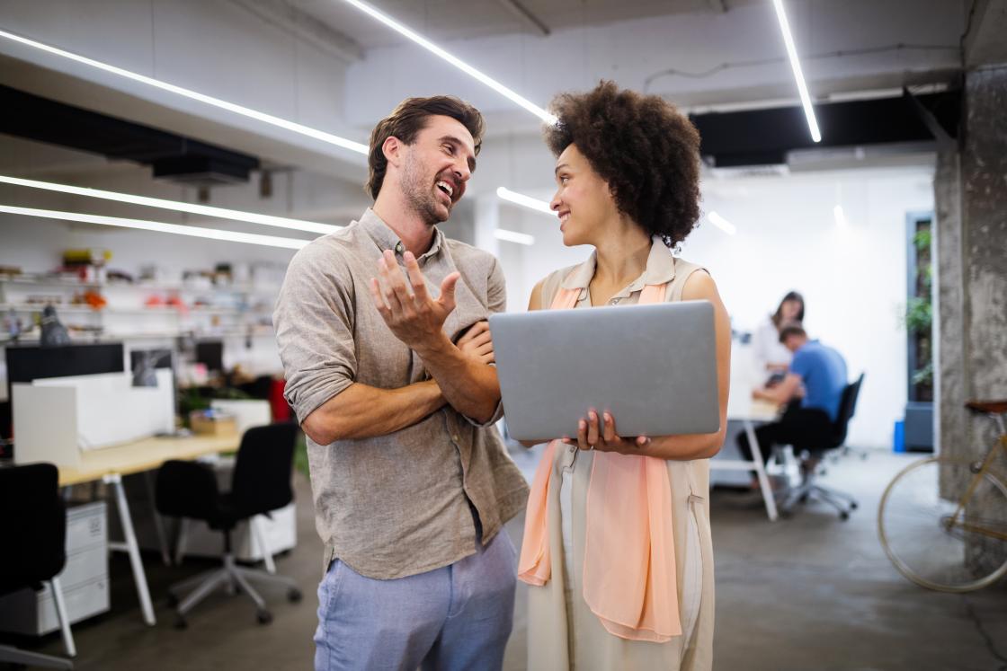 man and woman collaborating