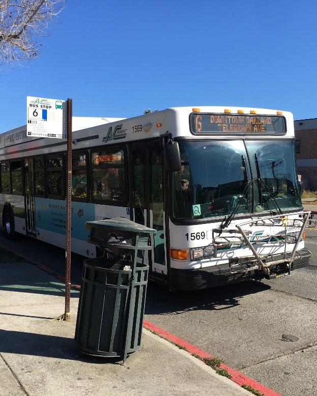 No. 6 AC Transit bus at a stop