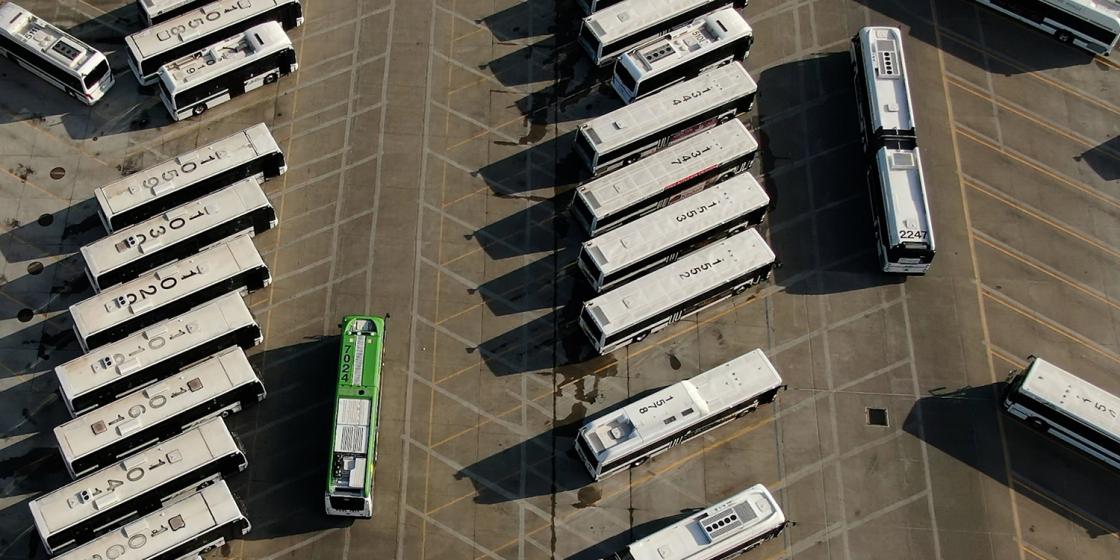 Aerial view of bus yard
