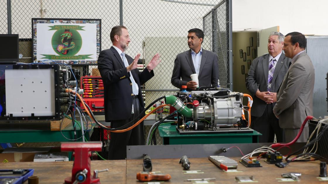 Gen. Mng. Michael Hursh & TEC staff members demonstrate how AC Transit became Northern California’s only zero emission bus mechanical training facility to use a fuel cell power plant within a training classroom.