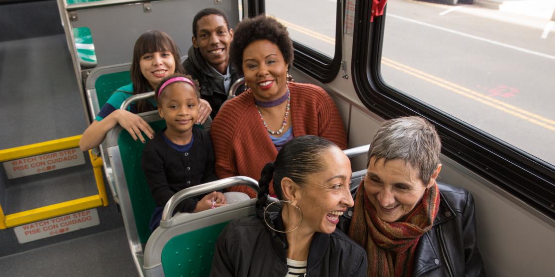 Group of passengers riding the bus
