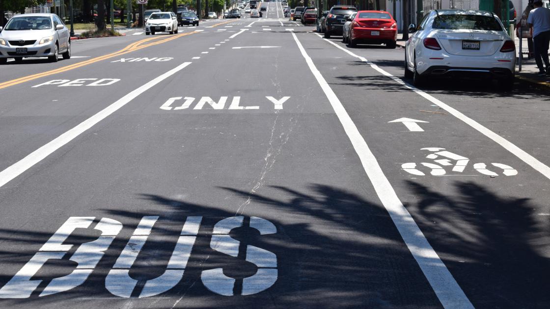 Street with "bus only" written on it