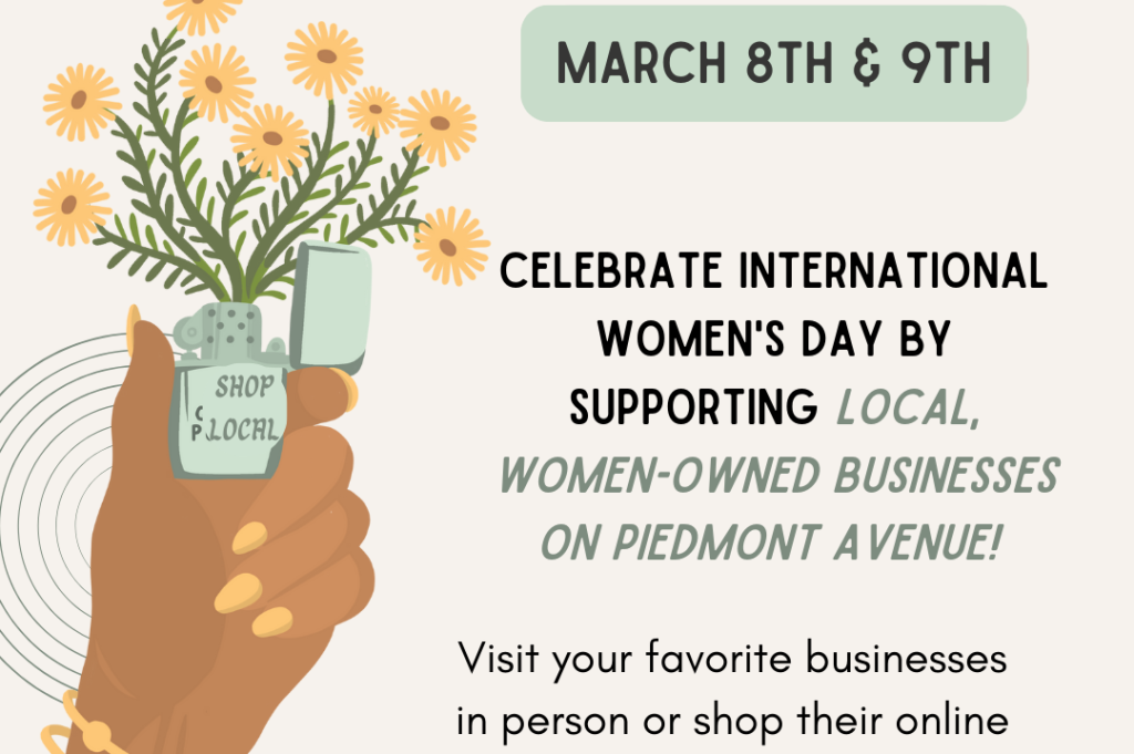 A graphic promoting local women-owned businesses on Piedmont Avenue.