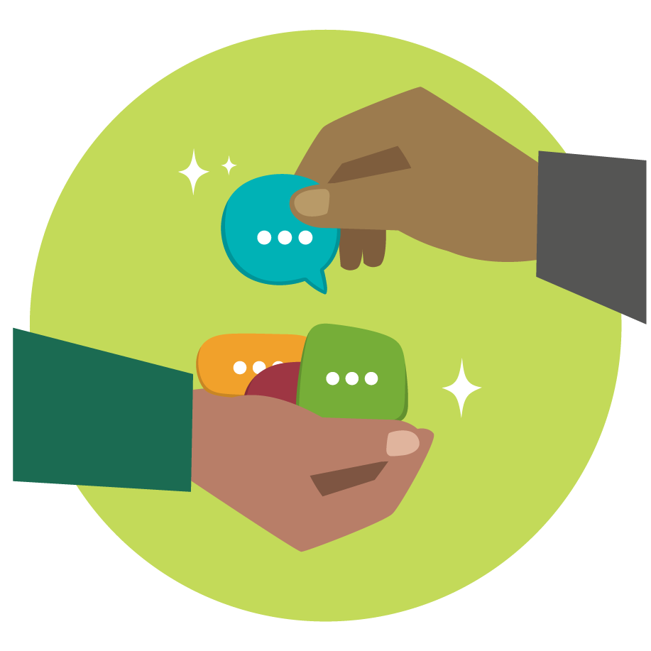 Icon with hands holding comment bubbles