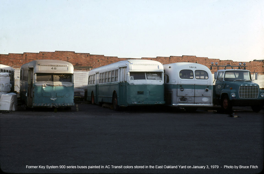 Two 900-series ex-Key buses were used for storage by AC Transit for a few years.  This picture was taken on July 15, 1978.