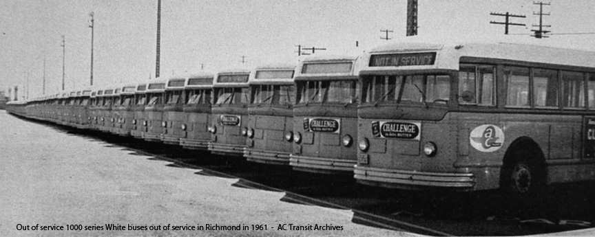 Retired 1000 series buses awaiting their fate in East Oakland in  1961.