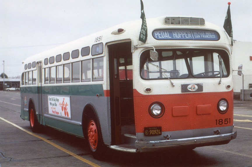 AC Transit bus number 1851, the Pedal Hopper bicycle bus in 1971