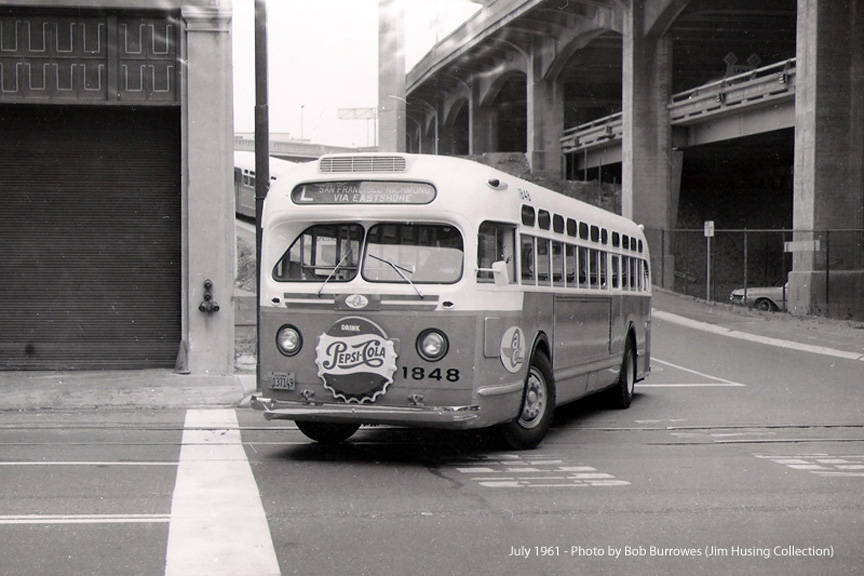 AC Transit Bus number 1848 in San Francisco in July 1961.
