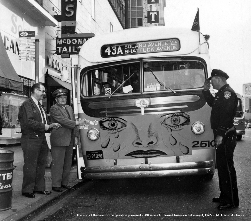 Last run of bus 2510, last gasoline-powered ACC transit bus on last run on February 4, 1965.