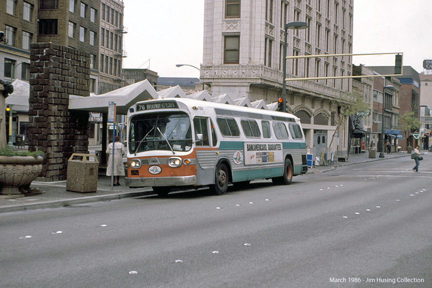 AC Transit bus number 780 on Broadway in downtown Oakland