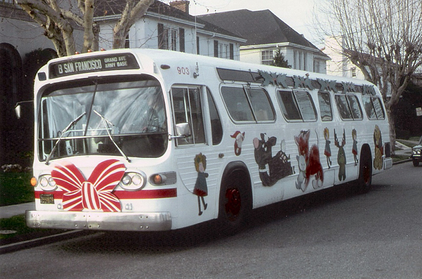 AC Transit bus number 903 decorated for Christmas