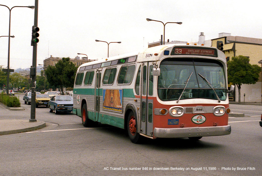 AC Transit bus 846 in Berkeley in August 1986.