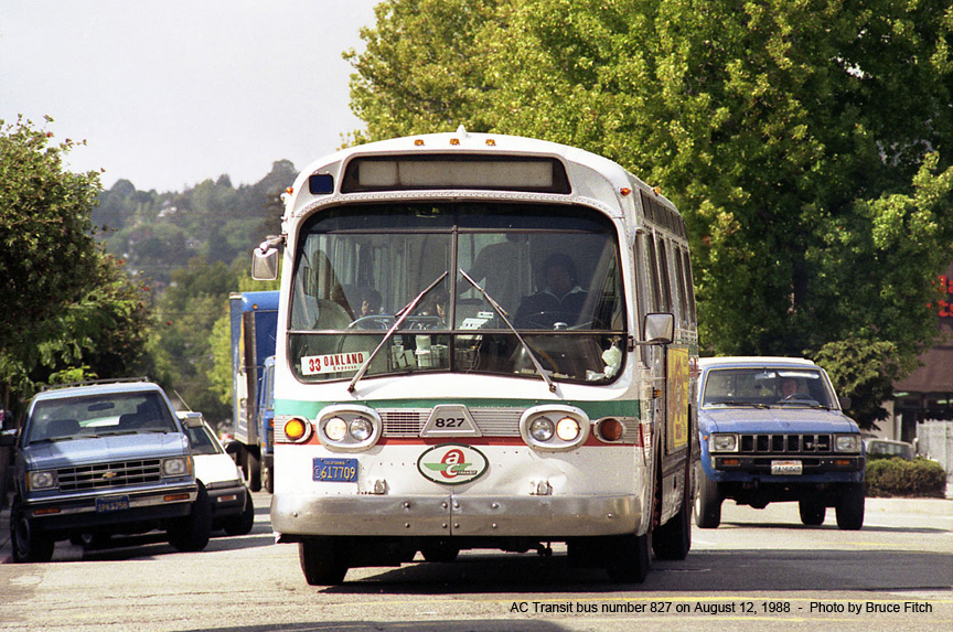 AC Transit bus 827 in Berkeley on August 15, 1991.
