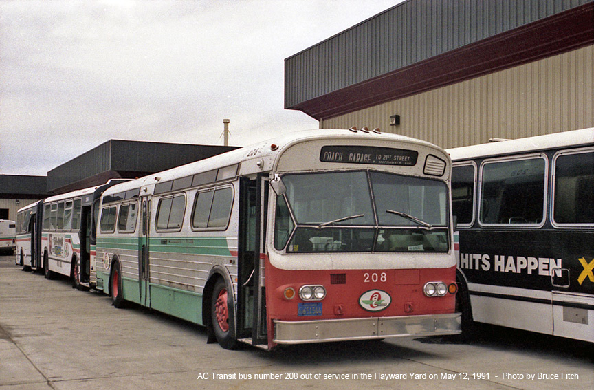 Retired bus 208 in Hayward Yard on May 11, 1991.
