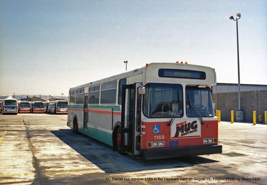 AC Transit bus 1169 at Hayward Yard in August 1987.