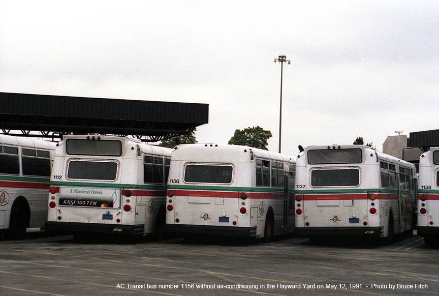 Bus 1156 without air conditioning in AC Transit's Hayward Yard on May 11, 1991.