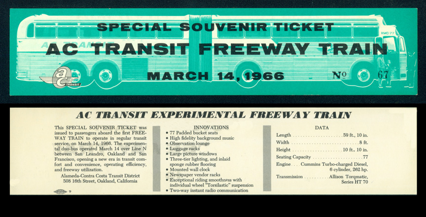 AC Transit bus number XMC-77 Freeway Train Promotional Ticket
