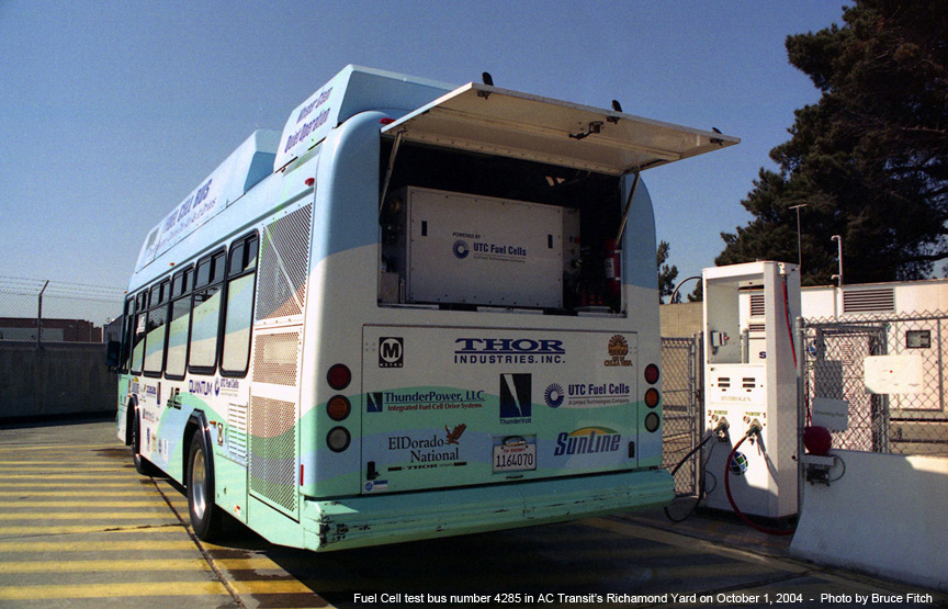 Hydrogen powered bus 4285 in AC Transit's Richmond Yard on October 1, 2004.