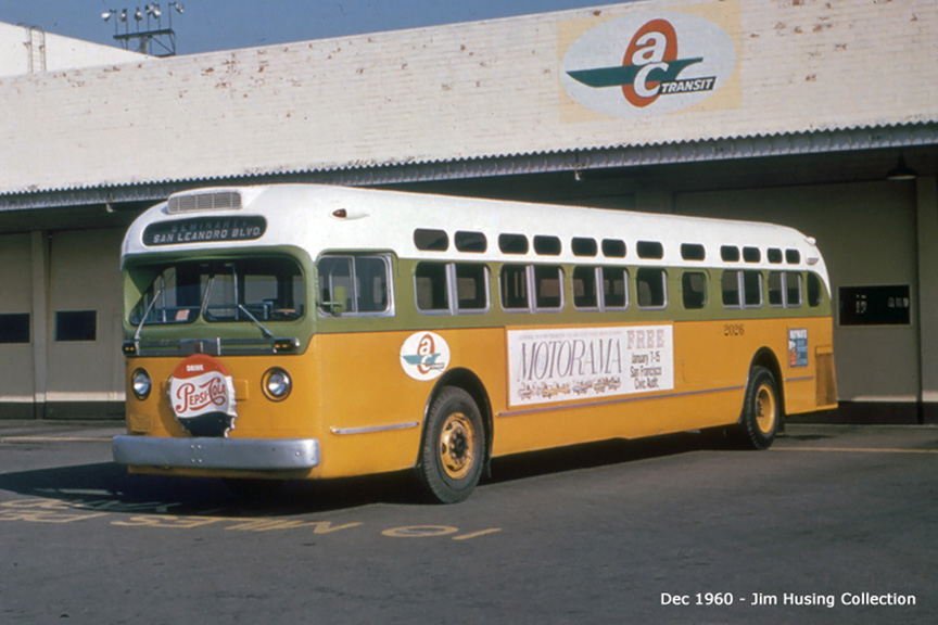 Still in Key System colors, AC Transit bus number 2026 at AC Transit's East Oakland yard.