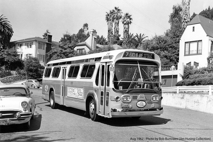 AC Transit bus 711 on the Number 7 Euclid Line in August 1962