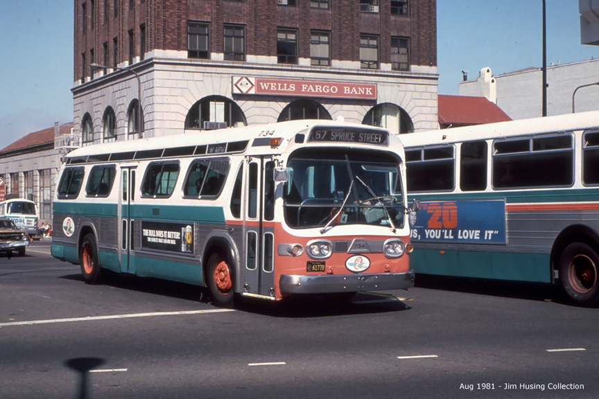 AC Transit bus number 734 in downtown Berkeley