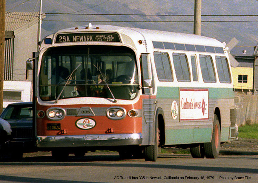 AC Transit bus 335 in Newark in April 1979