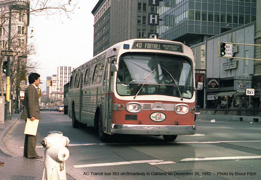 AC Transit bus 351 in downtown Oakland in December 1982.